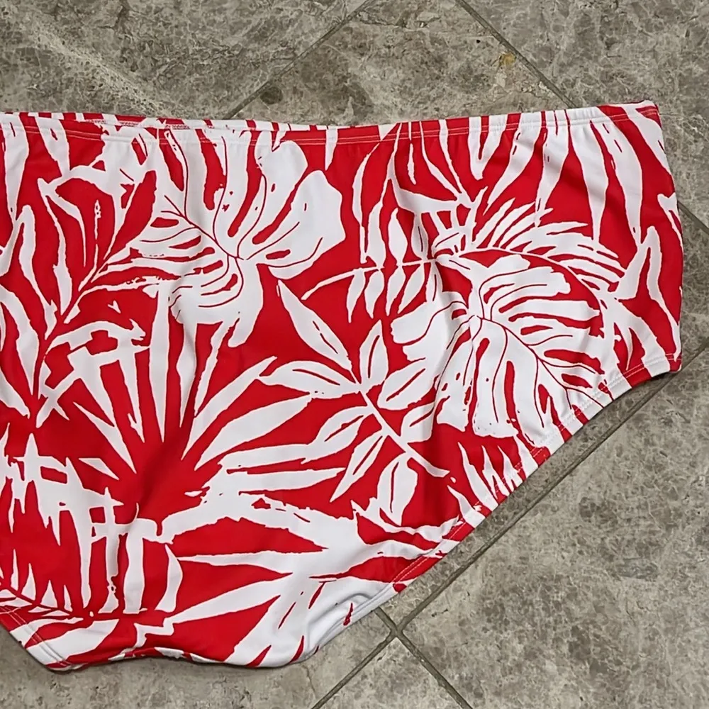 Red White Palm Leaf EVRI Swim Bottoms NEW Size 3X - Image 10