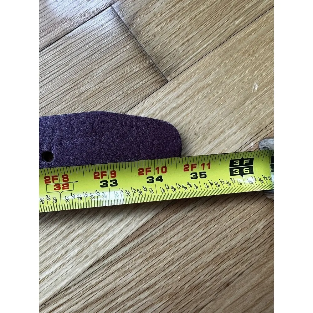 Vtg Womens Belt sz 34 Burgendy Glove Red Cowhide Wide Brass Buckle Cowgirl Rodeo - Image 6