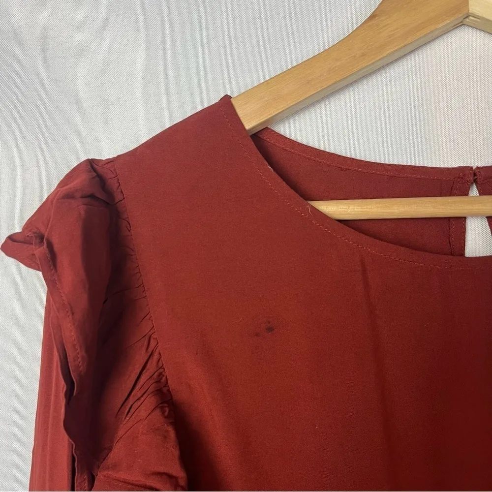 Ann Taylor LOFT Red Currant Ruffle Flounce Long Sleeve Peplum Blouse L - Image 4