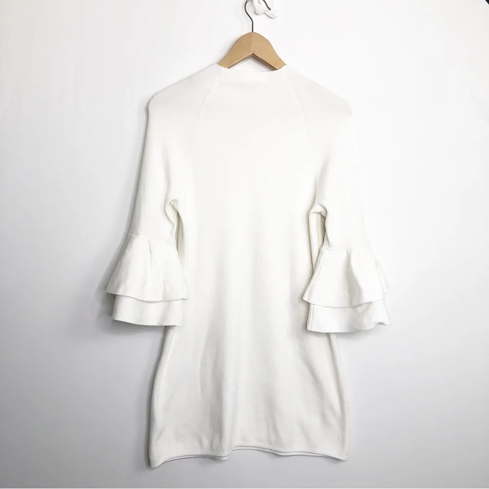 𝅺Anthropologie ivory knit double ruffle sleeve winter white dress - Image 2