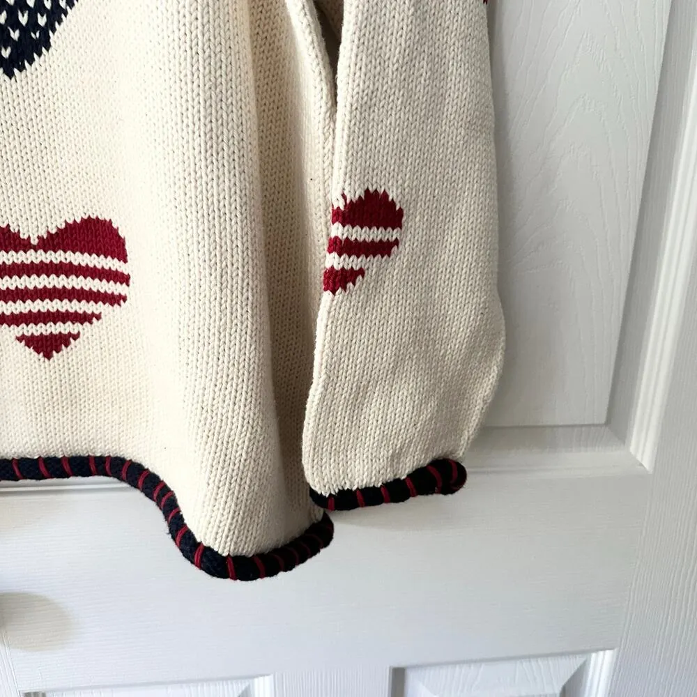 Rey Wear NWT Deadstock Handknit Bolivia Heart Patriotic USA Jumper Sweater XL Red - Image 5
