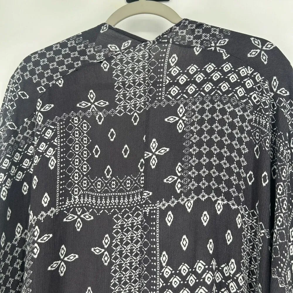 PPLA Black Boho Kimono Patchwork Long Line Open Front Festival Size M - Image 8