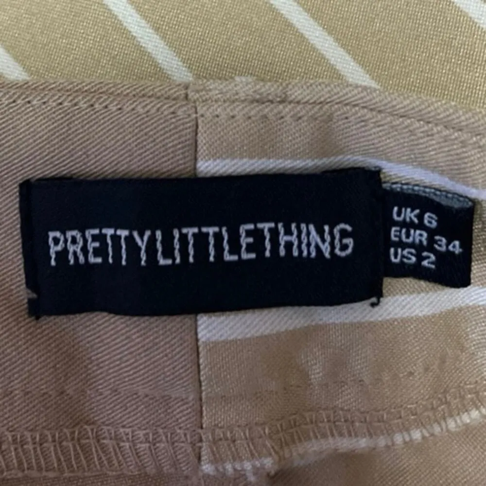 PrettyLittleThing Tan Khaki Beige Striped Patchwork Trouser Dress Pants Size 2 - Image 5