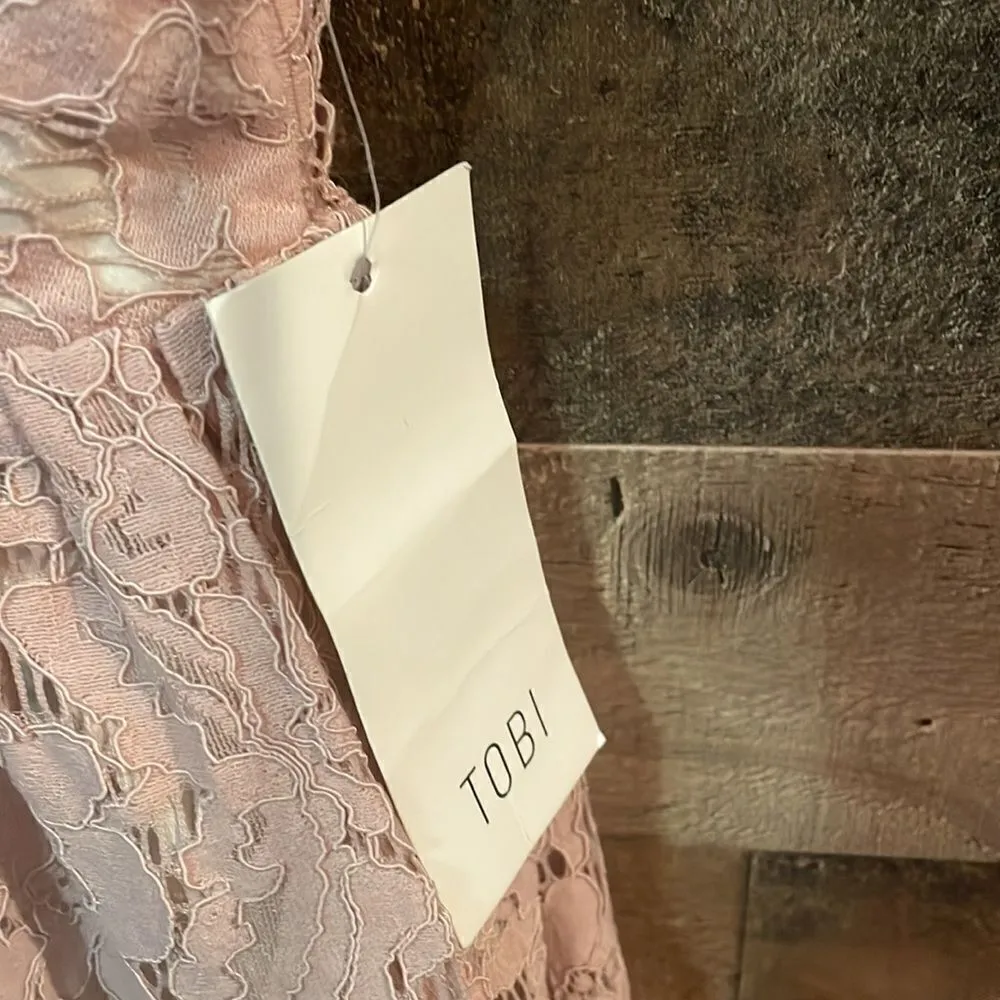 Tobi Blush Lace Overlay Sleeveless Plunging Neckline Mini Dress, NWT - Image 6