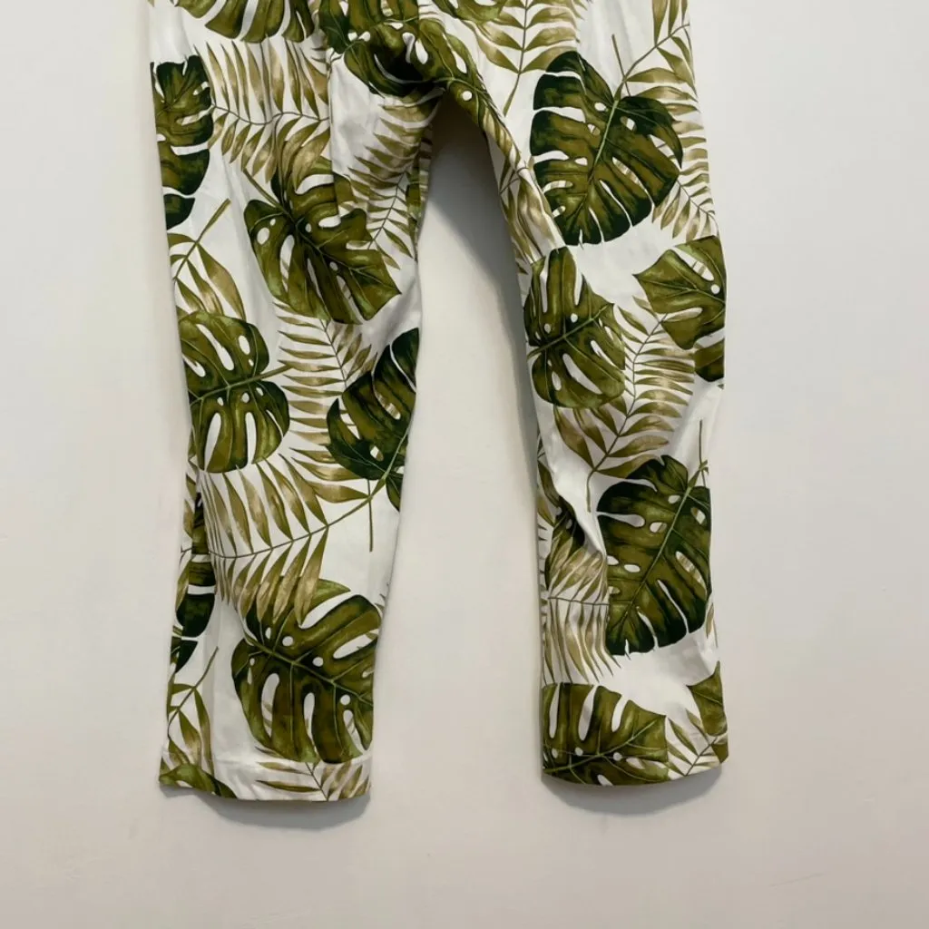 ASHLEY STEWART Plus Size White Green Floral Palm Leaf Tropical Belted Crop Pants - Image 15