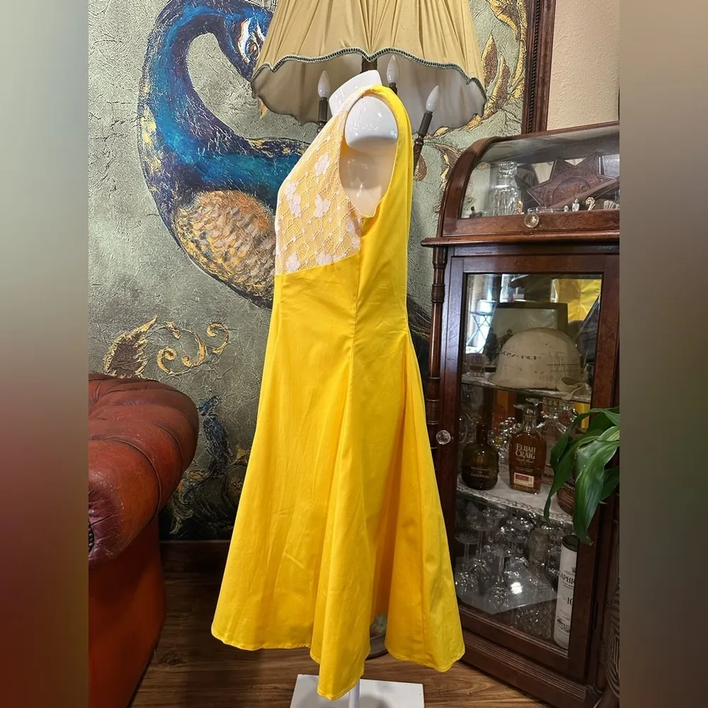 ZAPAKA 1950s Yellow Dress Full Skirt Laced Bust NWOT Size XL - Image 4