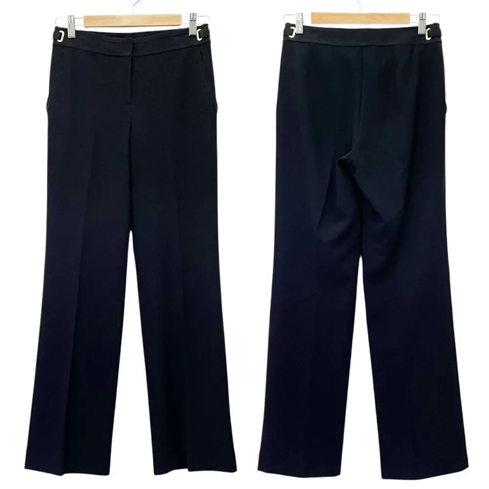 St. John Black Wide Leg Dress Pants Size 2 Nordstrom Gold Buckle Trim USA Made - Image 11