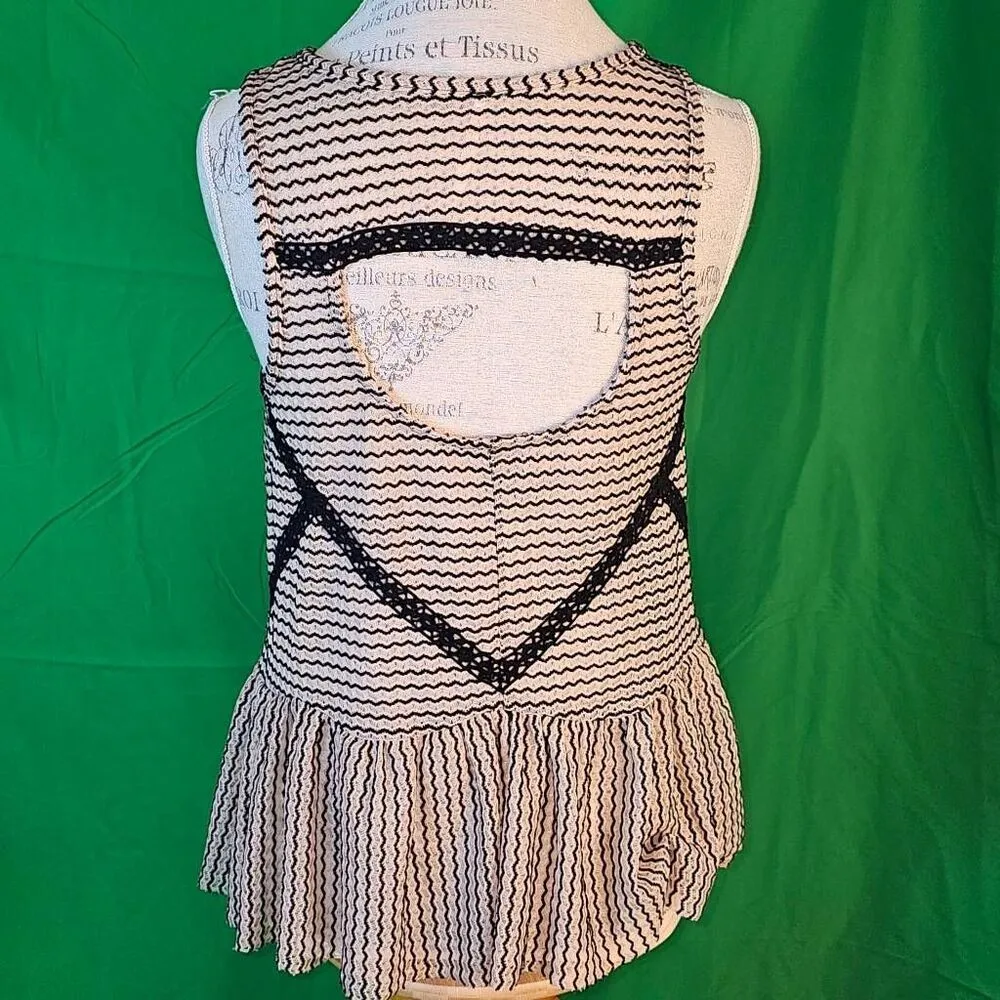 Free People Womens Tan Black Lace Peplum Sleeveless‎ Shirt Top Blouse Small - Image 2