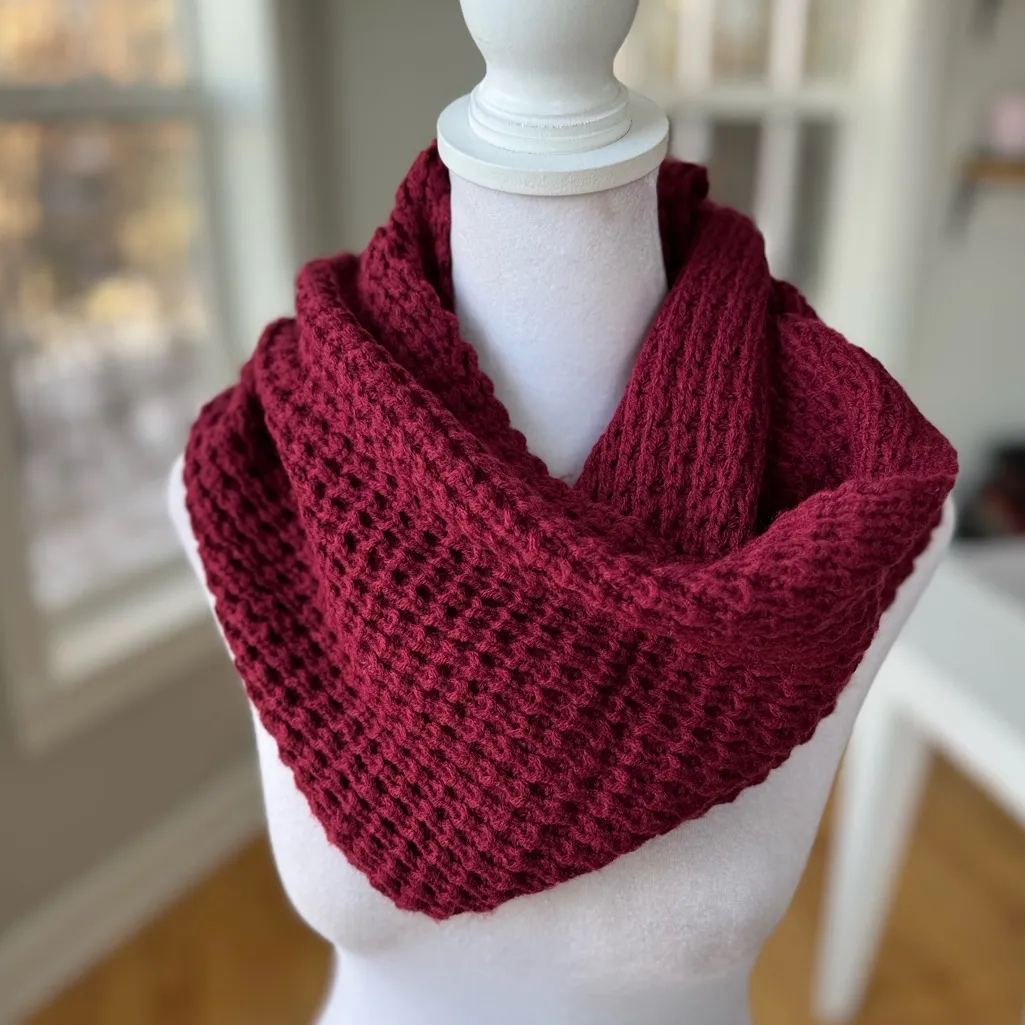 Burgundy Wine Dark Red Chunky Knit Infinity Scarf Wrap Hood - Image 8
