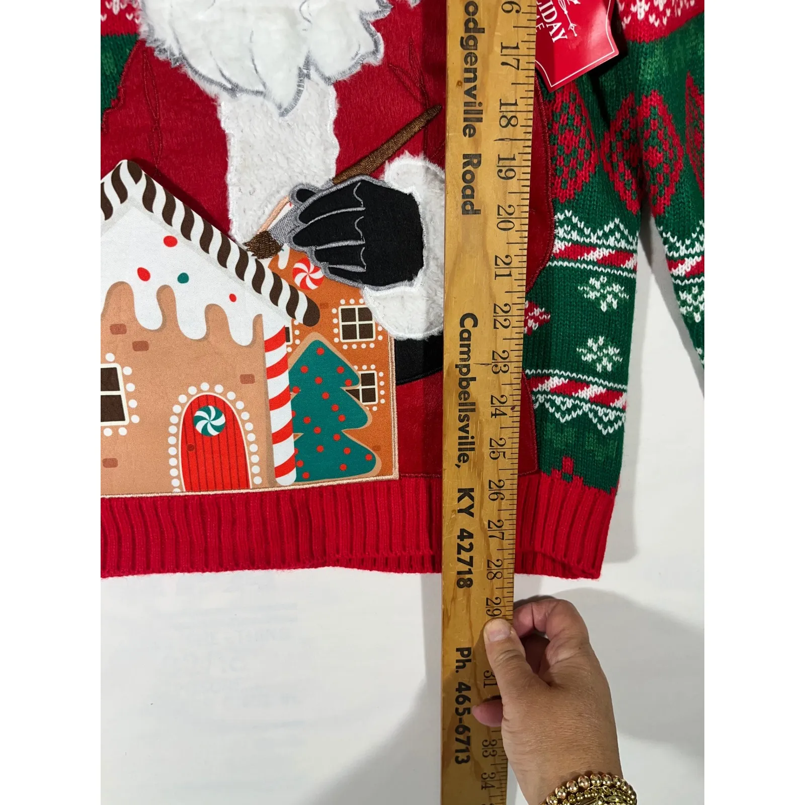 Holiday Time Ugly Unisex Christmas Santa Sweater Pocket House Red/Green Sz S - Image 4