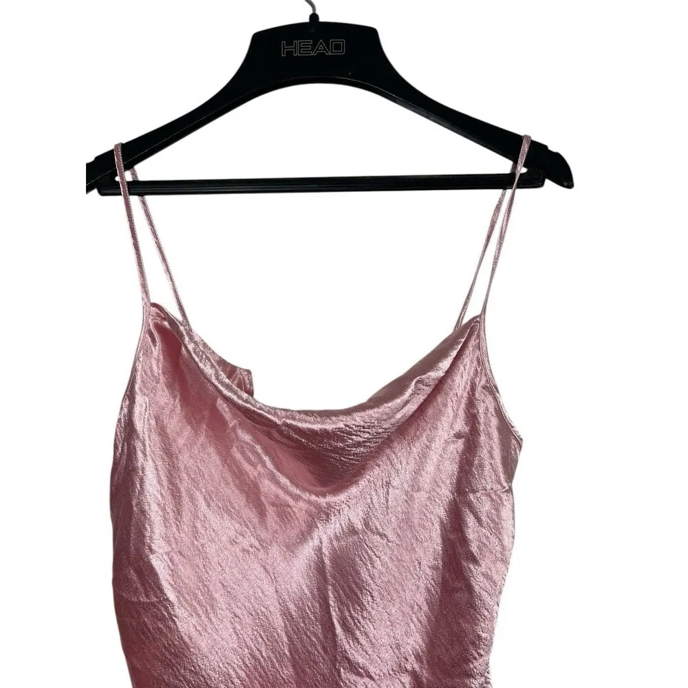 Victoria Secret Y2K 2000s Shiny Pink Cowl Neck Spaghetti Strap Sleeveless Top S - Image 2