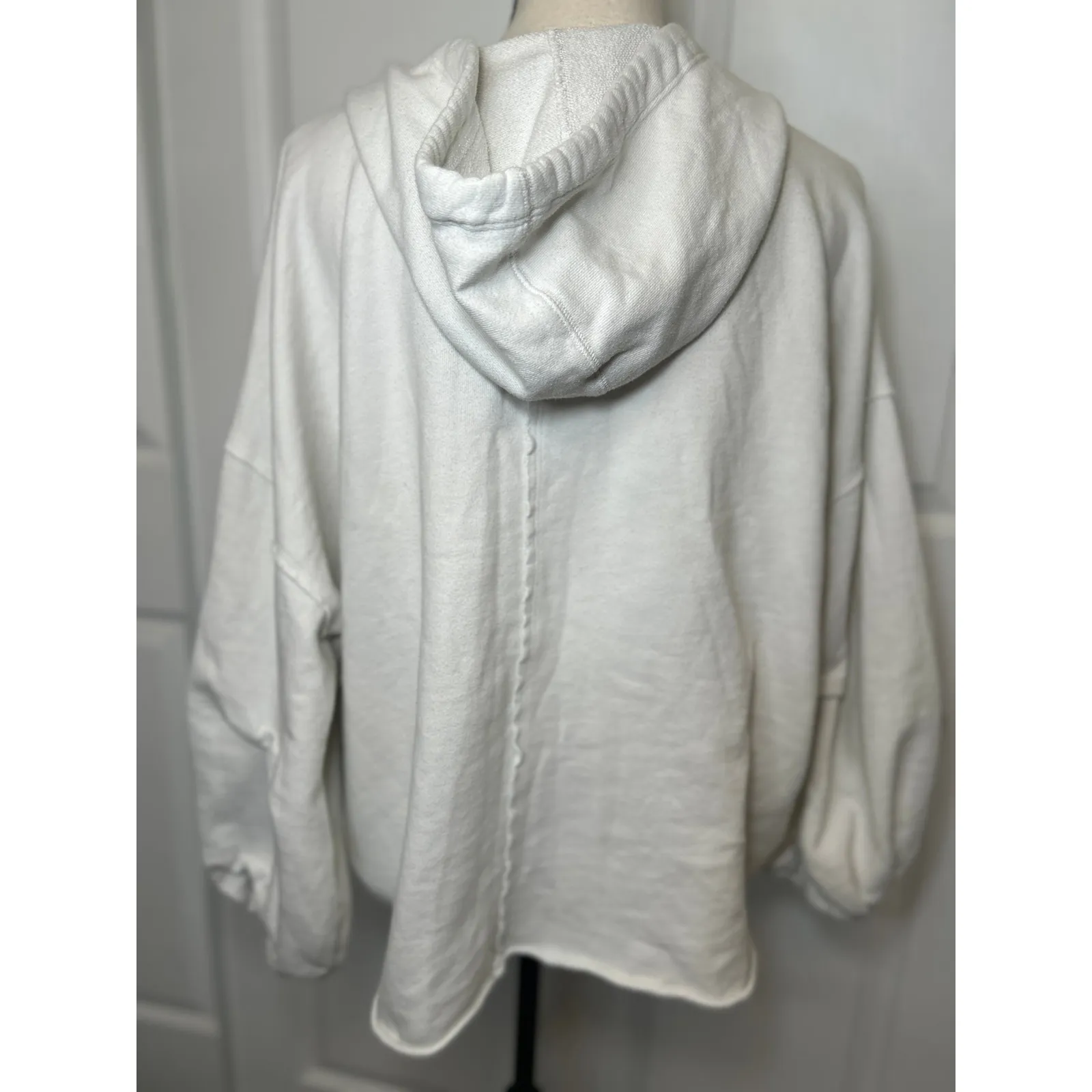 Free People White‎ Hooded Balloon Sleeve Sweatshirt Hoodie Oversized XS Pockets - Image 5