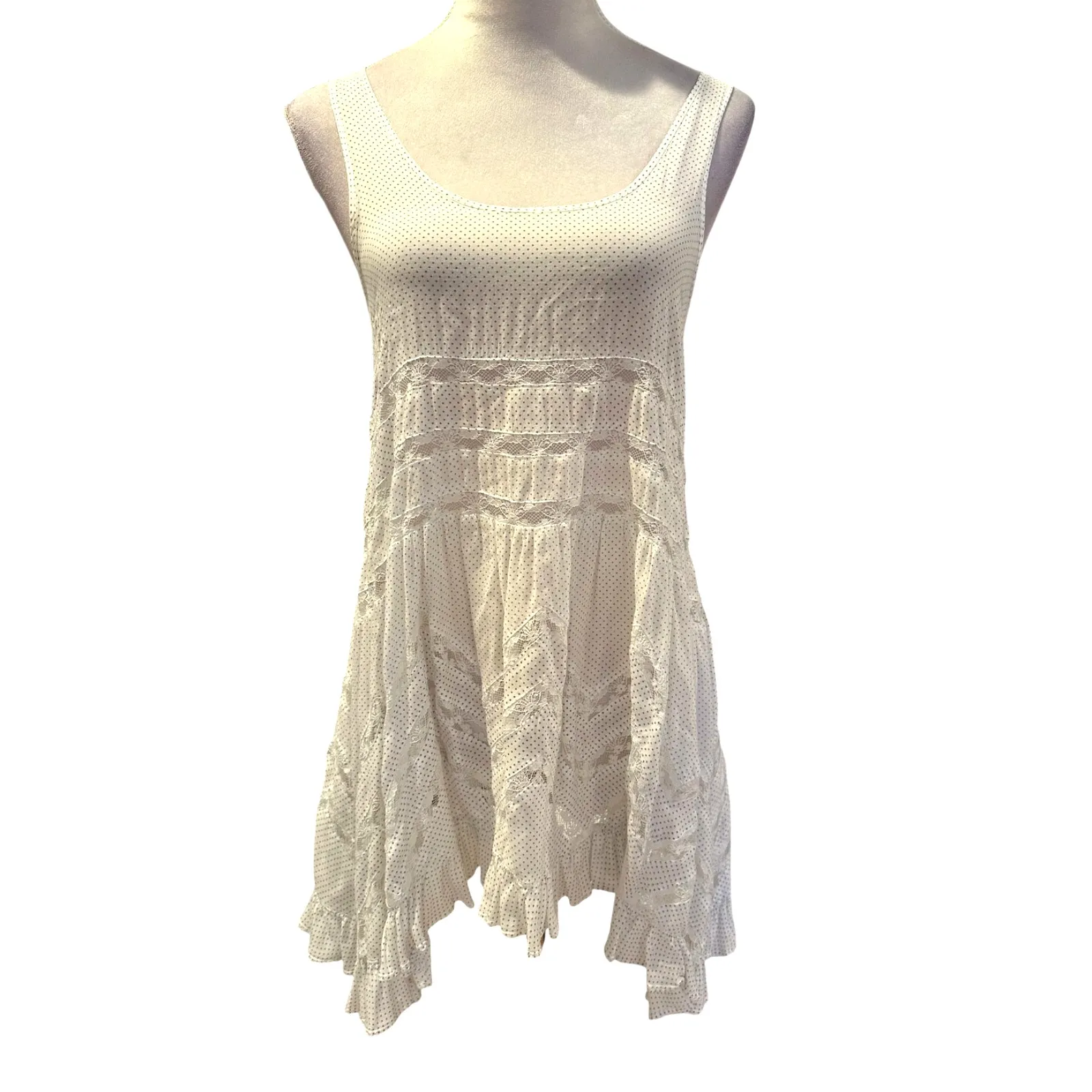 Free People Voile Lace Trapeze Slip Dress White Black Polka Dots XS Sleeveless - Image 2