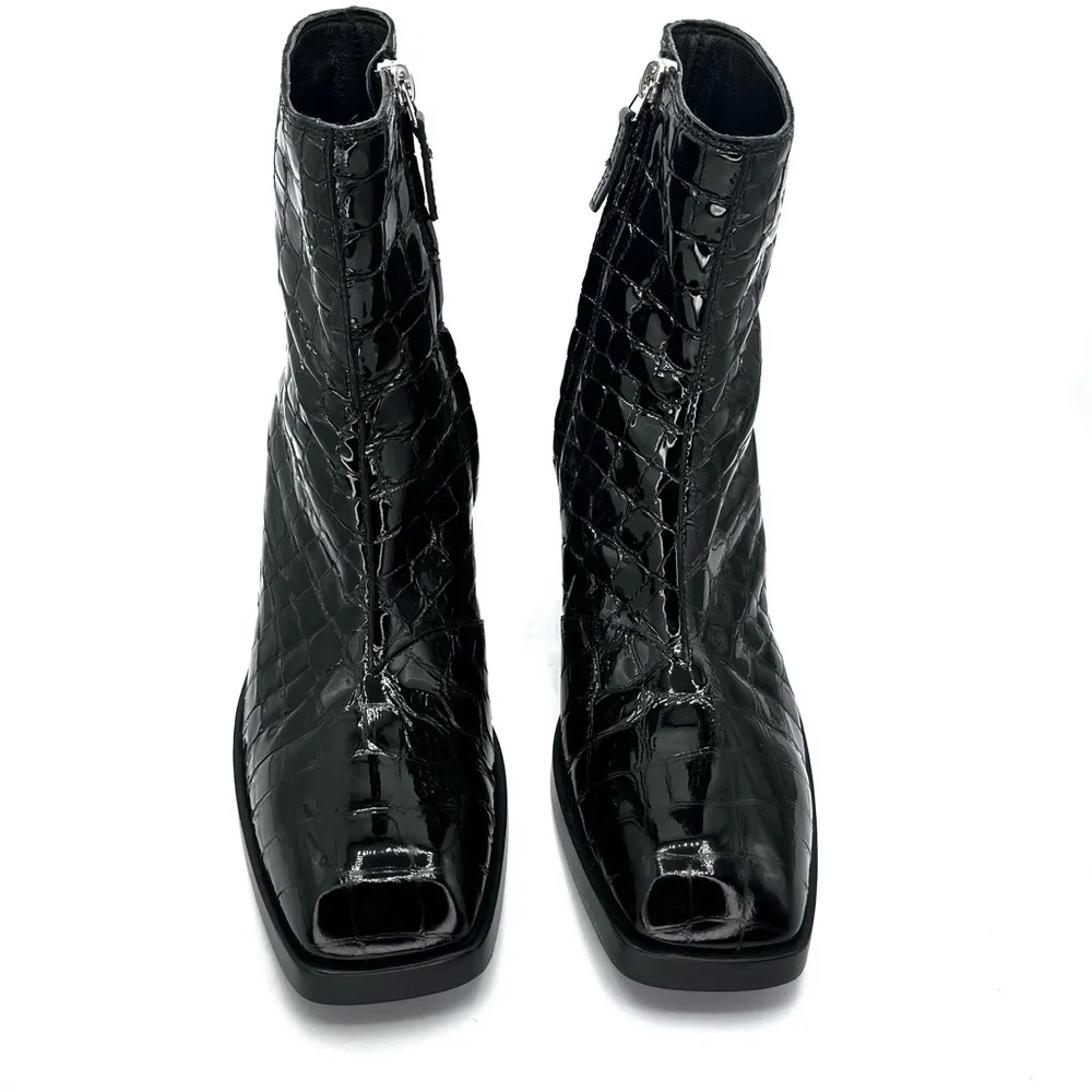 KHAITE  Ankle Boots Patent Leather Black Crocodile Women’s Size IT 38.5 US 8.5 - Image 2