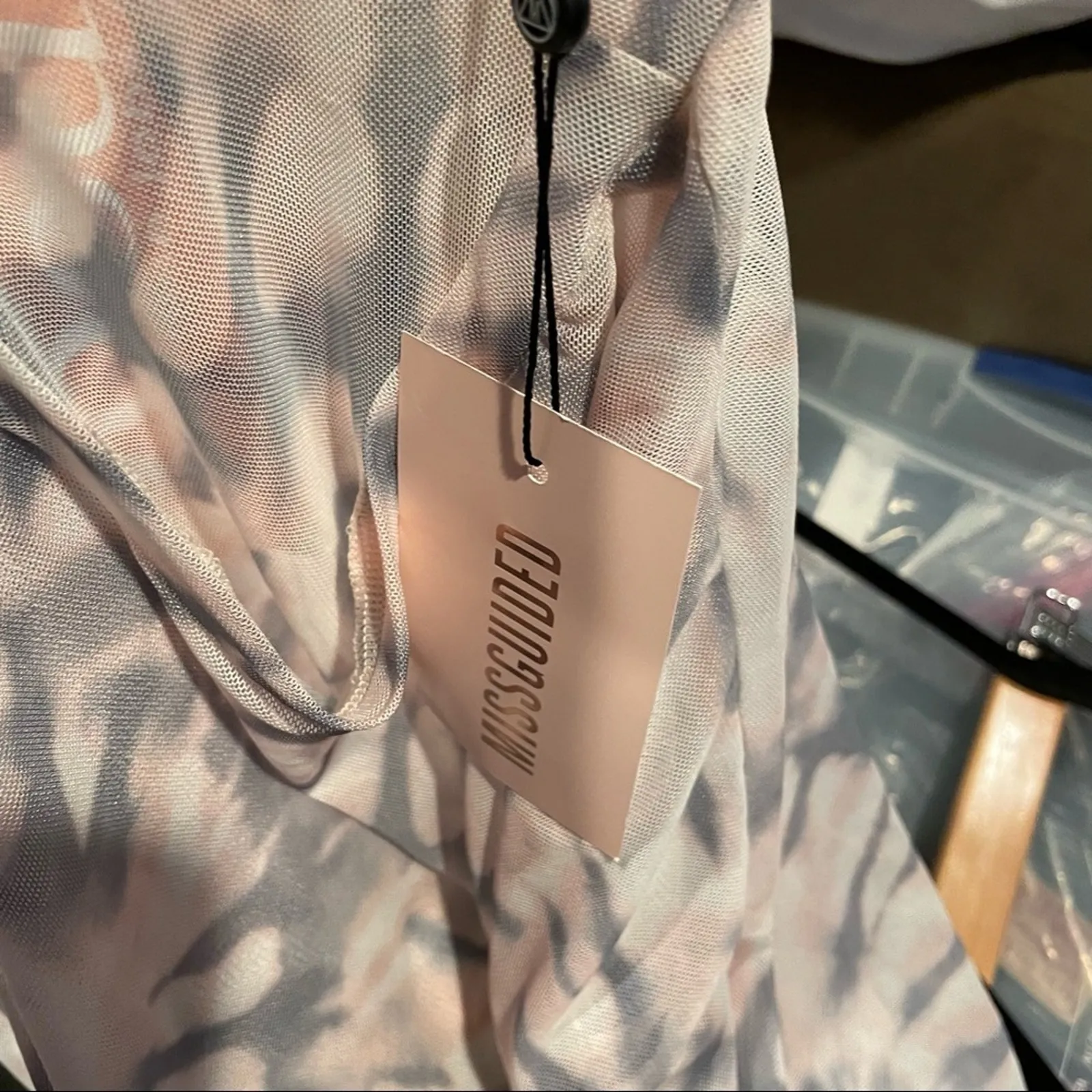 Misguided Sheer Grey Tie Dye Long Sleeve Mini Dress Womens 2 Cover Up Swim - Image 8