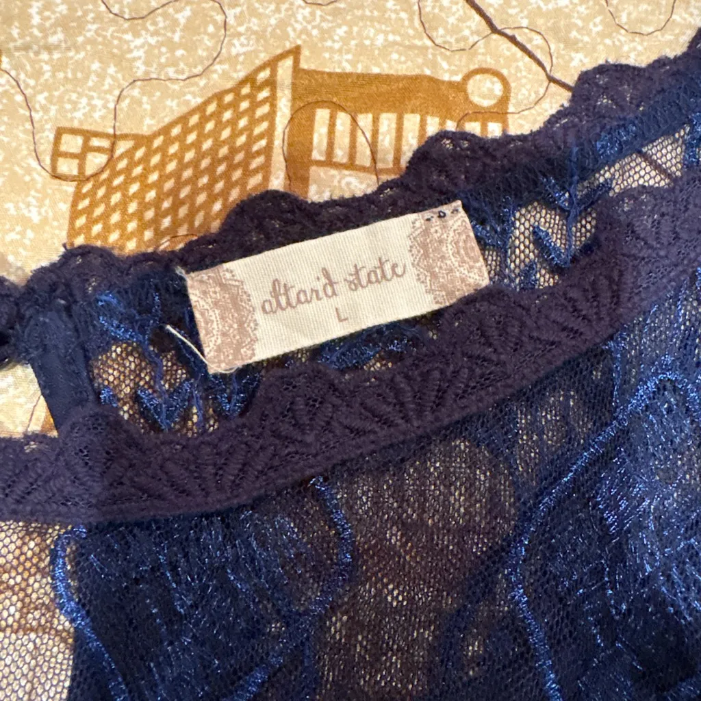 Alter’d State navy blue lace, long-sleeve, fit-and-flare mini dress women’s L - Image 8