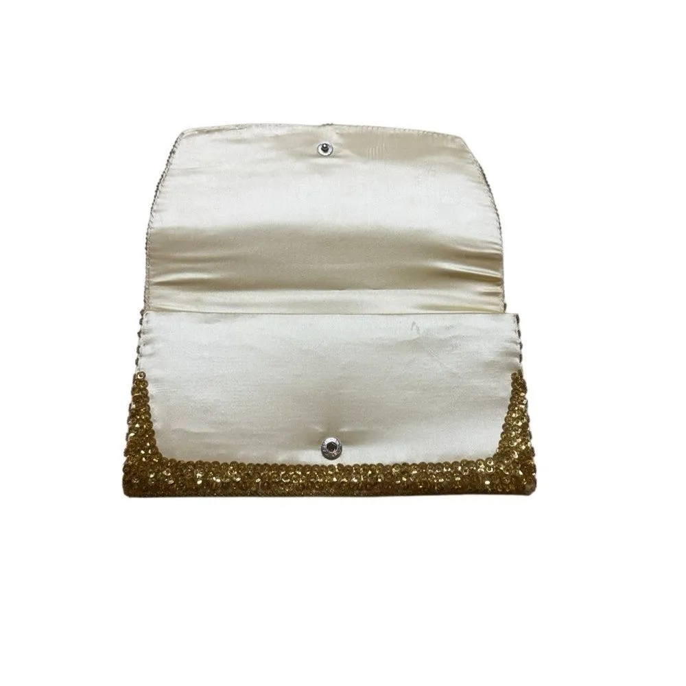 50s 60s Vintage La Regale Gold Beaded Sequin Satin Clutch - Image 8