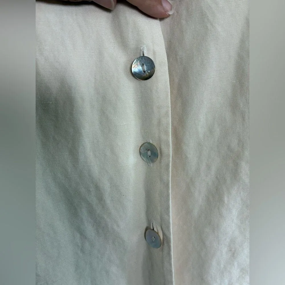 VTG Express Cream Button Down Midi Silk Linen Skirt Pearlized Buttons Sz 7/8 P - Image 2