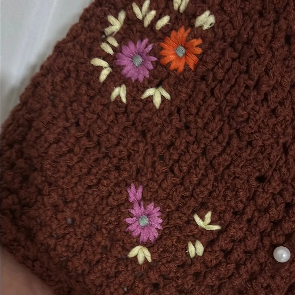 NWOT Free People Embroidered Wildflowers Cardi in Henna - Image 5