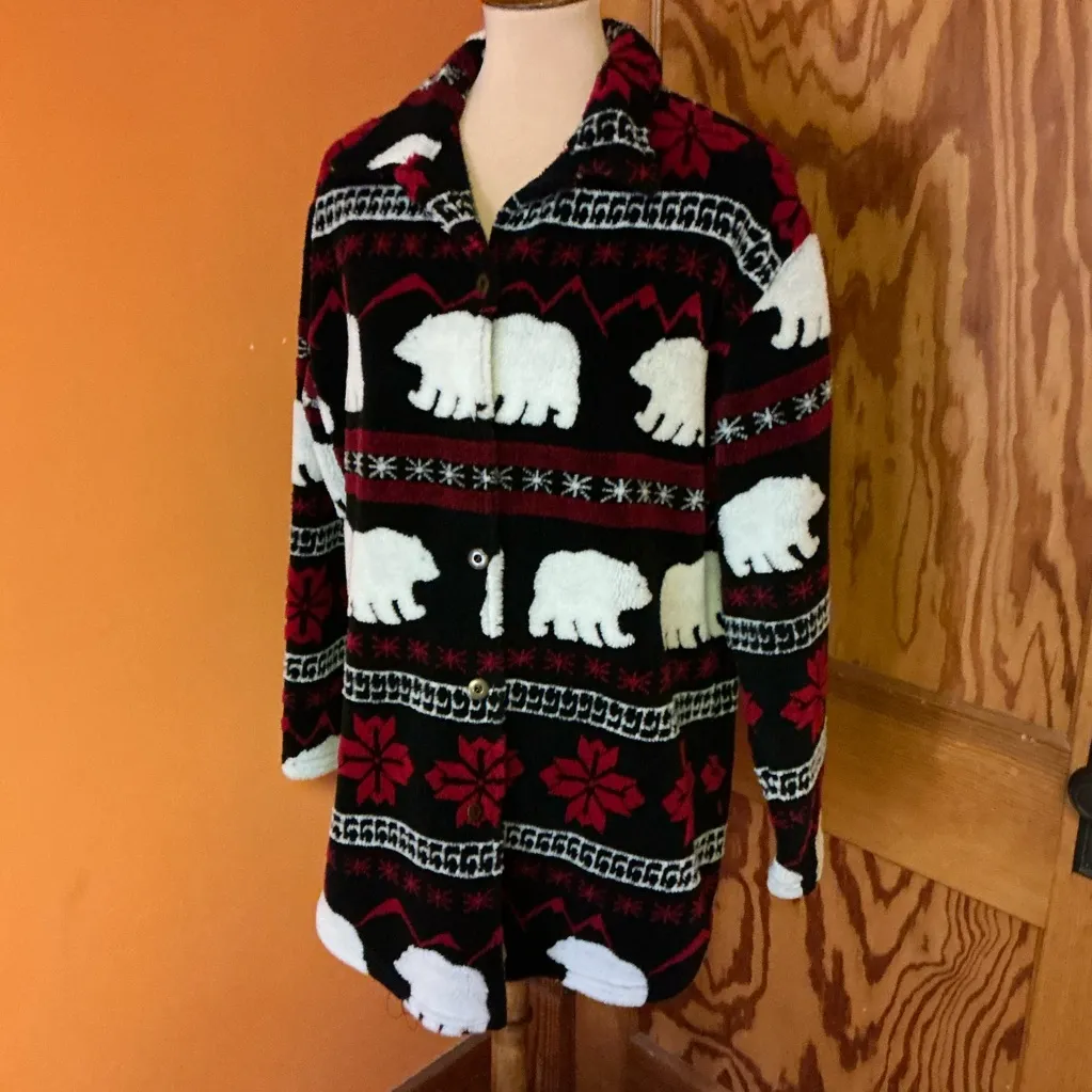 Vtg 90s polar bear fleece jacket Black Size L - Image 9