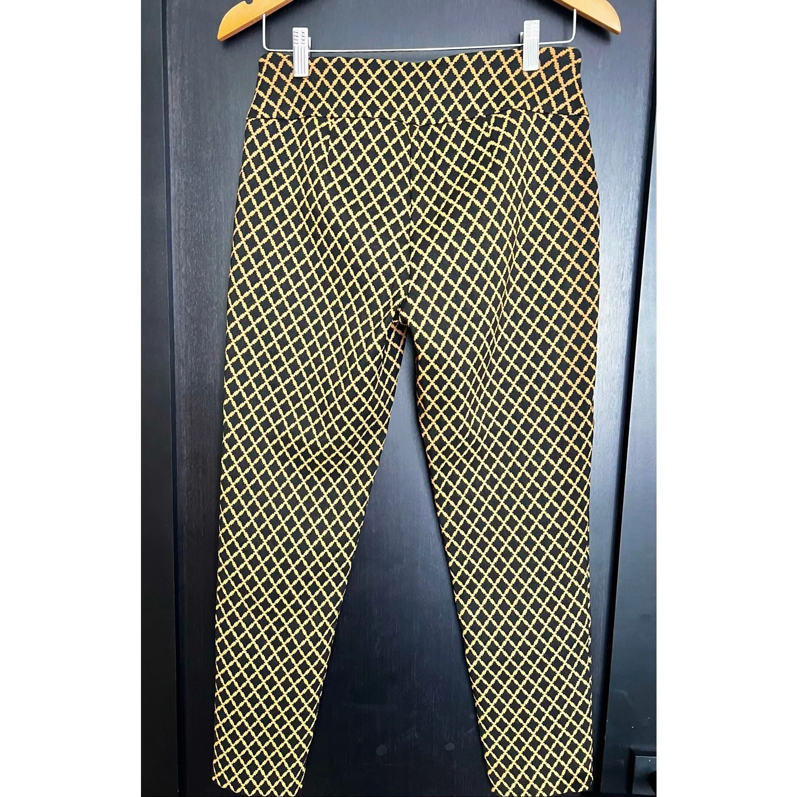 Crown and Ivy Ankle Pants Womens 4P Petite Black Gold Tan Jacquard Tech Stretch - Image 2