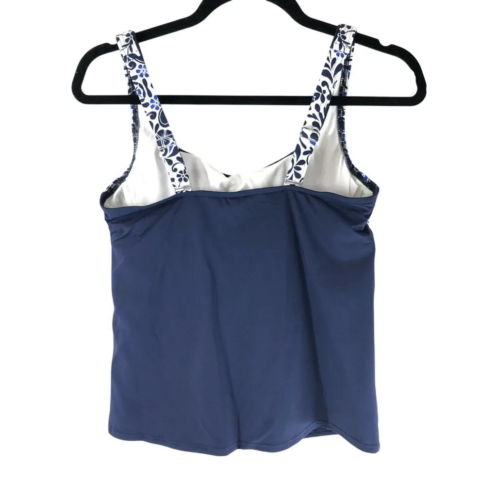 Lands End Tankini Top Underwire Removable Pads Tummy Control Navy White 10 - Image 2