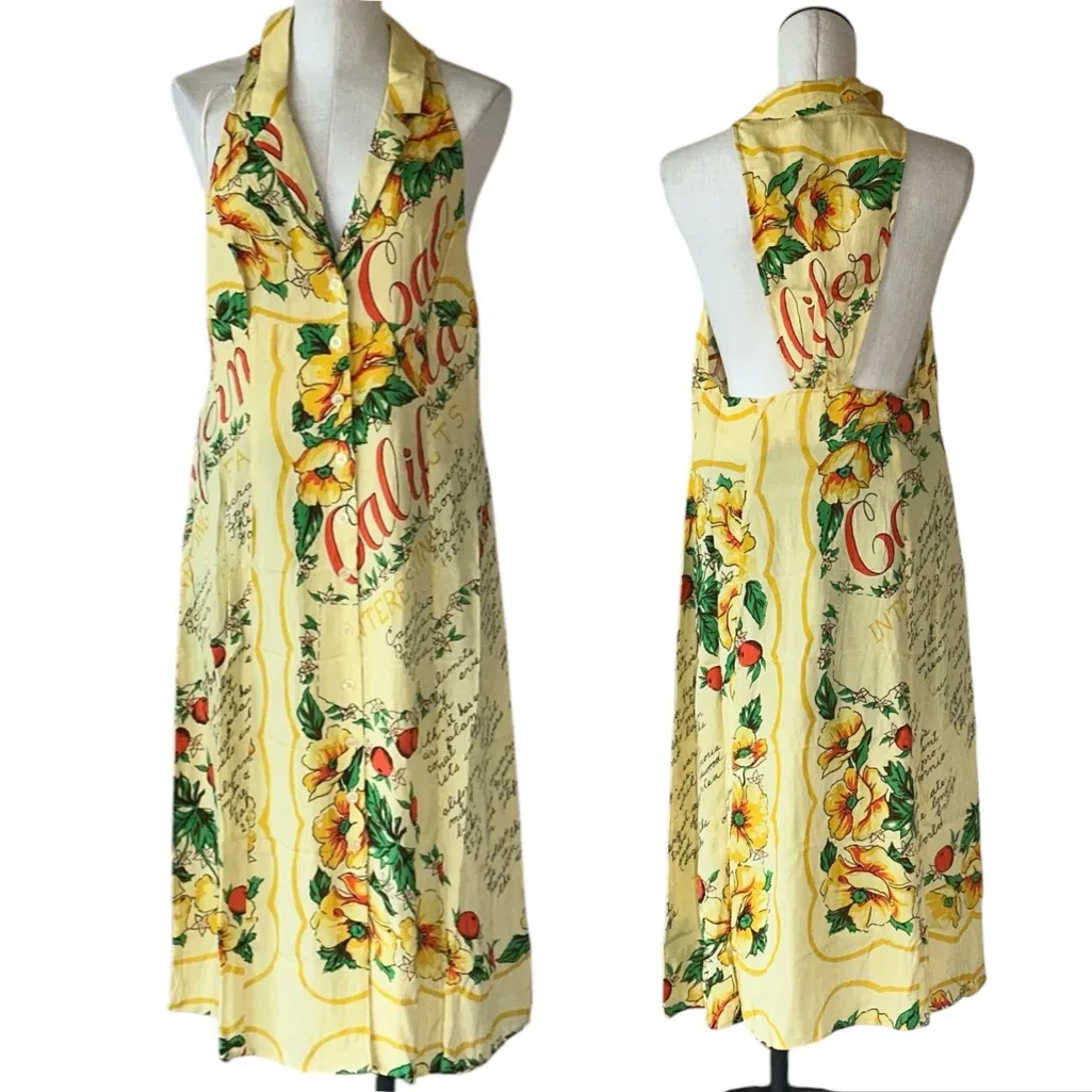 NWOT Urban Outfitters Floral Yellow Newspaper Print Shirt Dress - Image 2