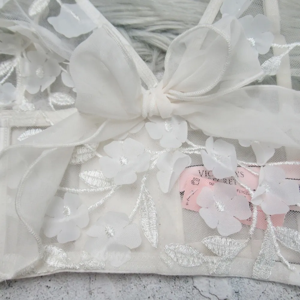 VICTORIAS SECRET Dream Angles Unlined Longline Bra Sheer Lace Floral Bralette XL - Image 4