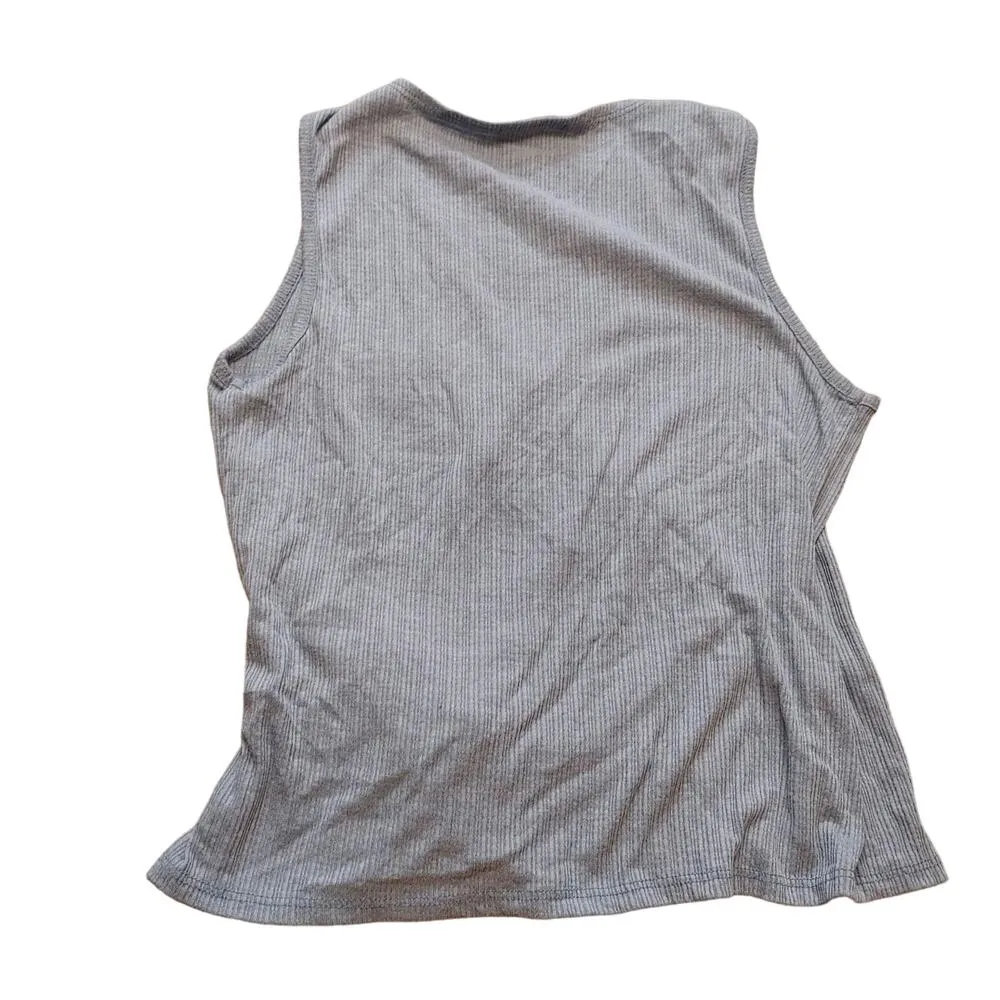 Love Wins Size Medium M Faux Wrap Top Blouse Blue Ribbed Knot Casual Trendy - Image 2