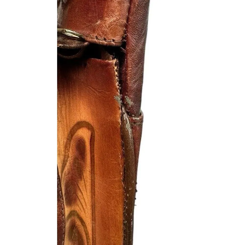 Vtg 70s Purse Leather Hand Tooled Brown Mexican Handbag Roses Floral Embossed - Image 2