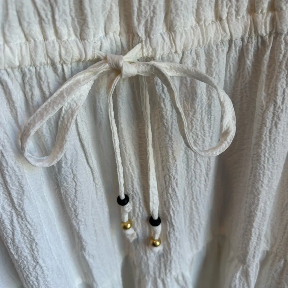 Calvin Klein Tiered A-Line Midi Dress Size 4 New NWT Crinkle Cream Material - Image 2