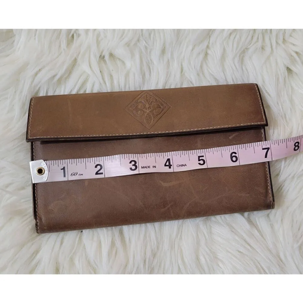 Vintage Amity Cowhide Leather Brown Embossed Trifold Wallet - Image 6