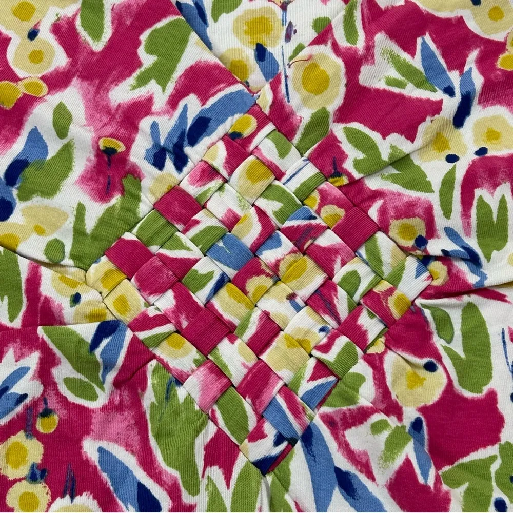 Caribbean Joe Floral Short Sleeve Diamond Weave Summer Blouse Top Shirt Women S - Image 4