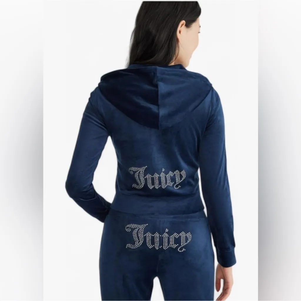 Juicy Couture Black Velour Tracksuit sweat suit sets velvet crystal embroidery - Image 9