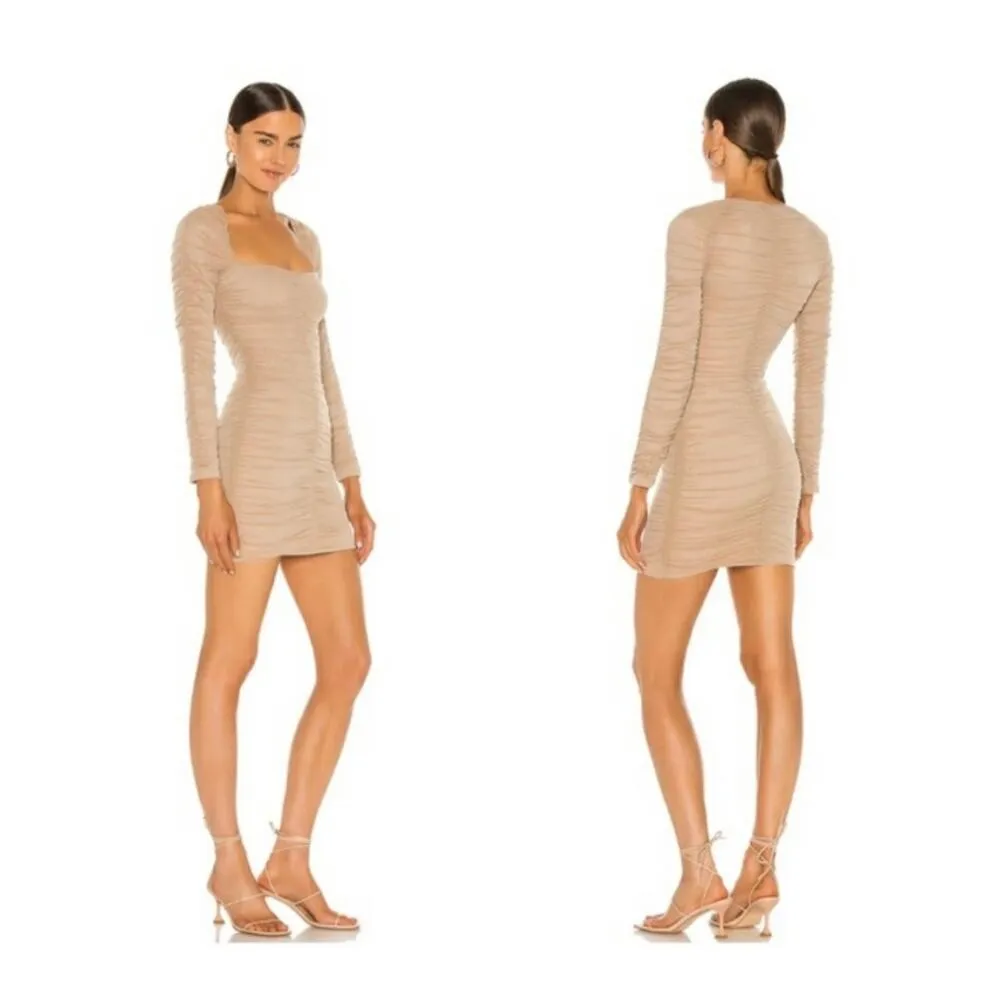 NWT Michael Costello REVOLVE Franky Mini Dress Taupe Size XS Ruched Long Sleeve Tan - Image 8