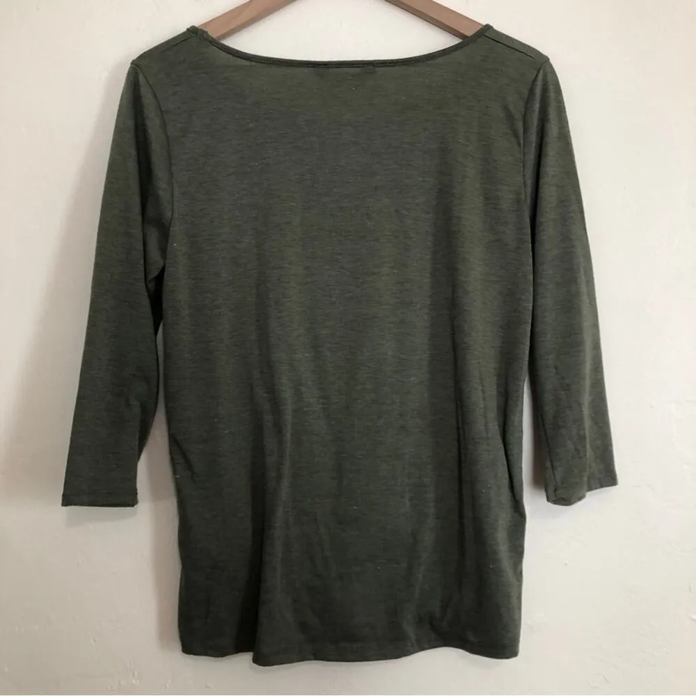 SJS Green Gold Metallic Arrows 3/4 Sleeves Knot Front Casual Tee T - Image 7