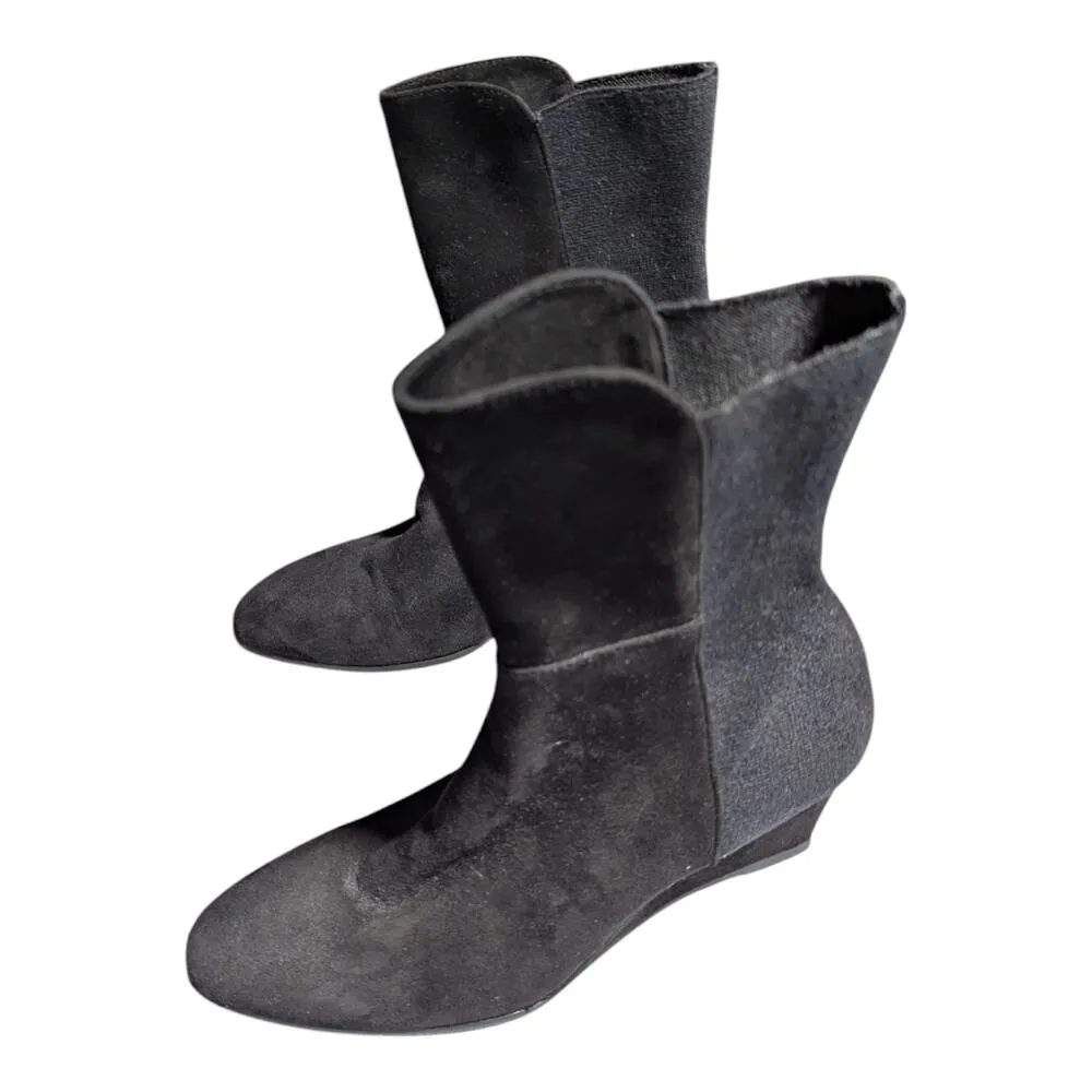 Stuart Weitzman Beatrice Black Suede Almond Toe Wedge Midi Ankle Boots Sz 7 - Image 5