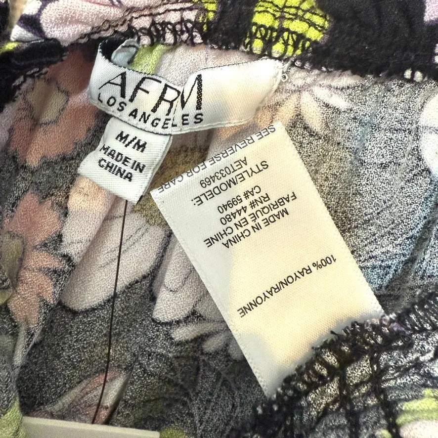 Afrm Waverly medium smocked floral puff sleeve cropped top TB 3037 Black - Image 4