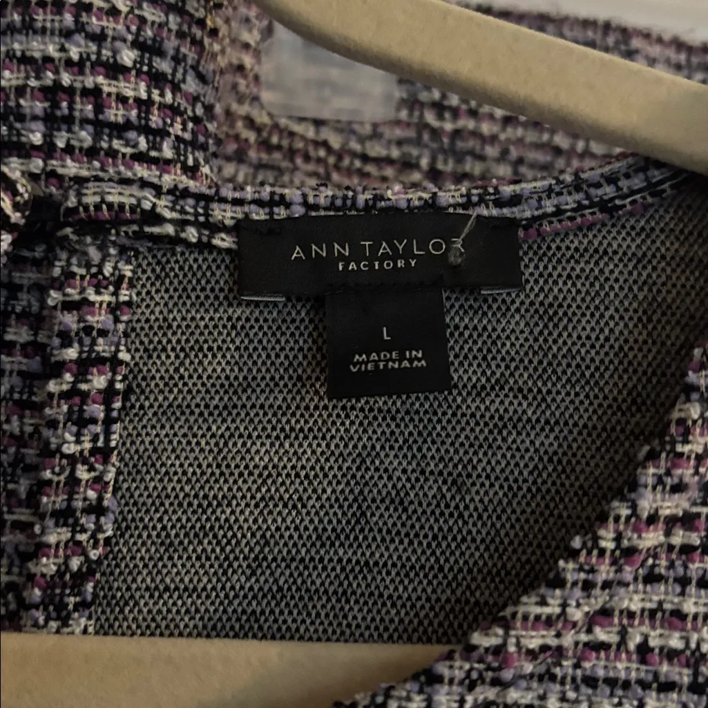 Ann Taylor Black, Purple and White Tweed Sleeveless Peplum Blouse and Skirt Set - Image 2