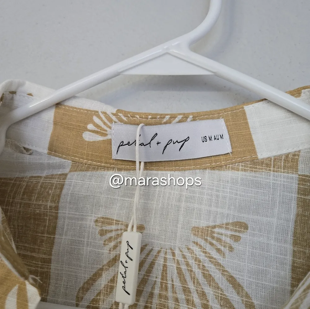 Petal + Pup Checkered Seashell Print Cotton Button Up Shirt - Image 4