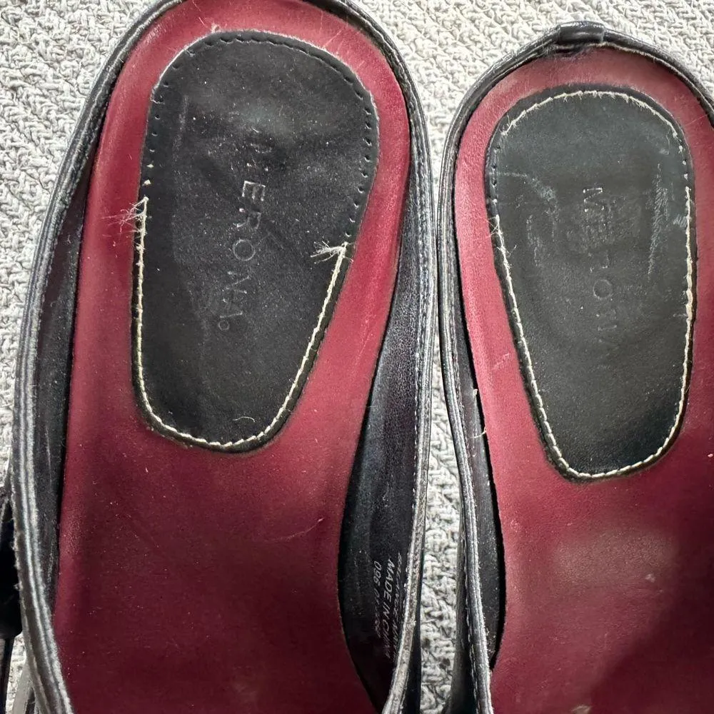 Vintage Merona Black Leather Silver Buckle Square Toe Maryjane Block Heels Shoes Size 8.5 - Image 6