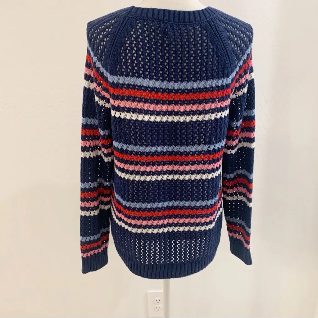 Talbots Petite Multicolor Happy Stripe Open Stitch Crew Neck Sweater Size LP - Image 8