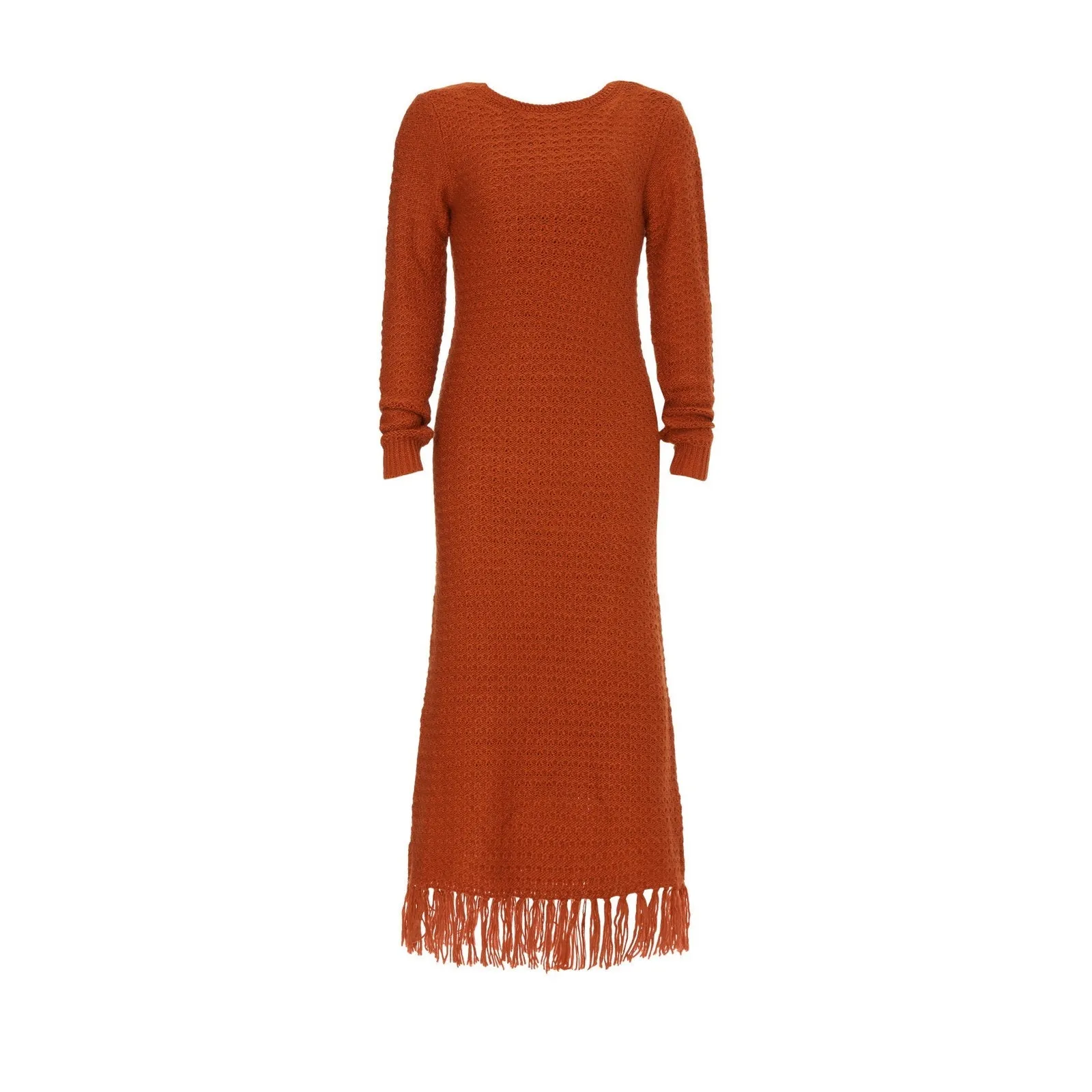 Pamela Love Orange Fringe Knit Long Sleeve Midi Boho Sweater Dress Size Medium - Image 4