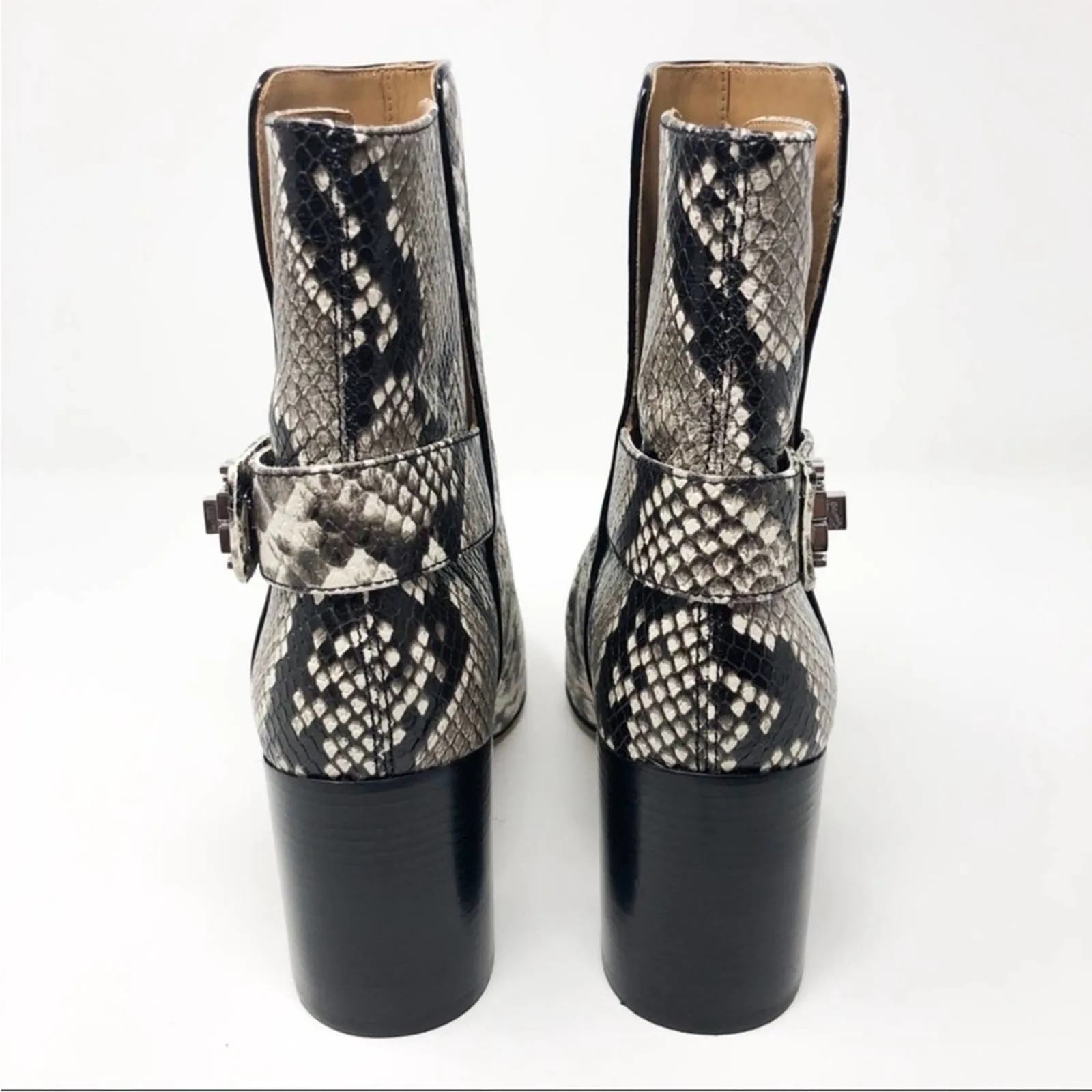 NEW Tory Burch Kira 70MM Bootie Stamped Snake Leather Grey Black in Warm Roccia - Image 6