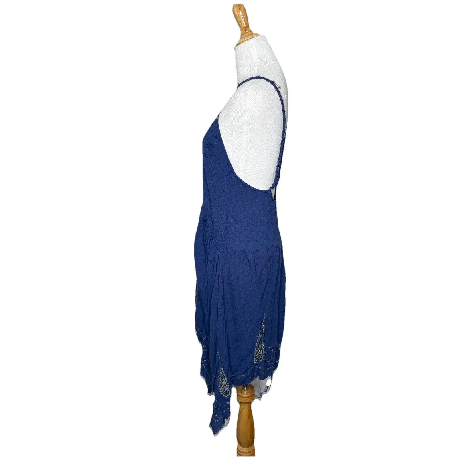 Intimately Free People Blue Meadows of Medallion Asymmetric Slip Dress Raw Hem M - Image 3