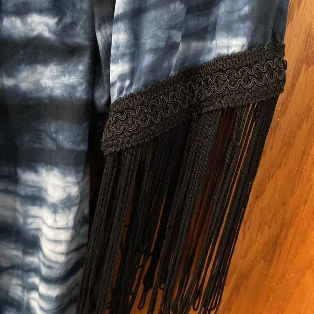 Tie Dye Blue Kimono Fringe Open Cardigan, Swim Cover Size XS - Image 3