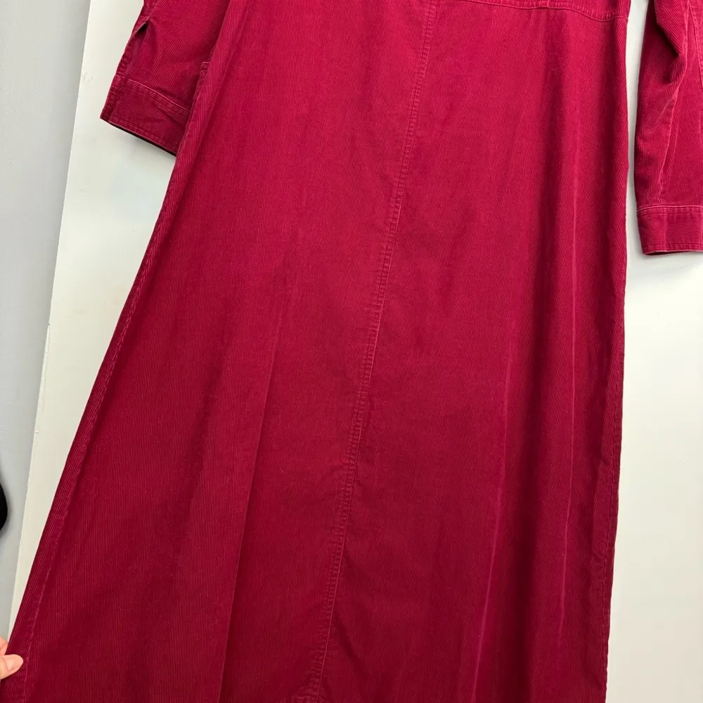 Vintage 90s FADS Corduroy Shirt Dress Sz 14 Red Button Front Long Sleeves - Image 14