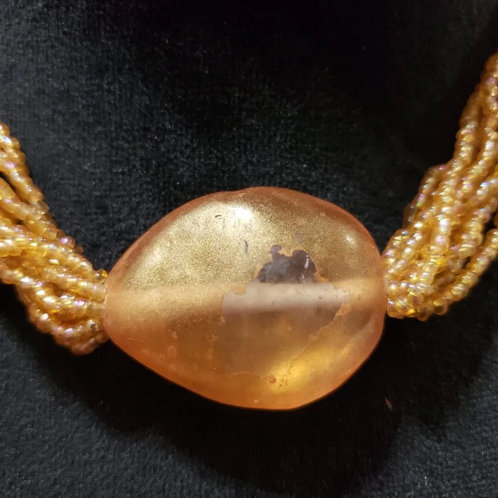 Womens Topaz Rondelle Beads Yellow Stone Bib Multi Layer Necklace Lobster Clasp - Image 4