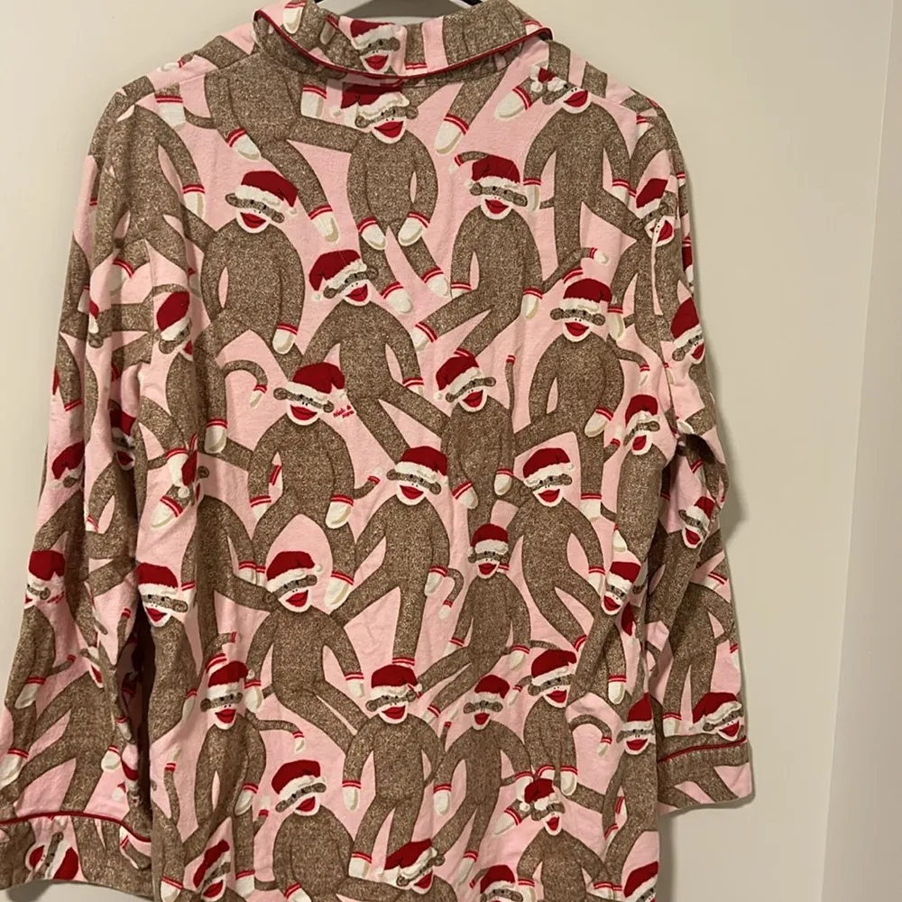 Nick and Nora Pink and Brown Monkey with Santa Hat Nightgown Size Medium - Image 4