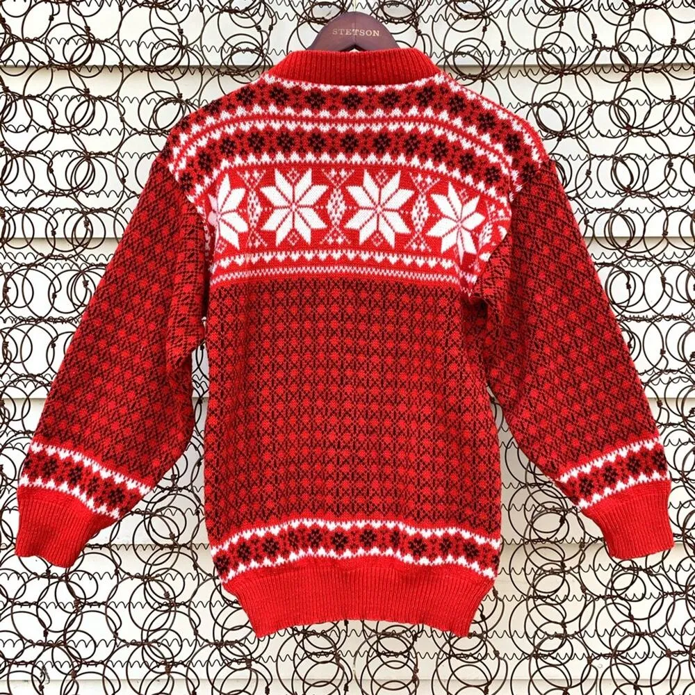 Vintage Nordic Poinsettia fair isle red knit sweater - Image 4